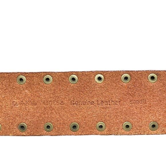 EUC - Calvin Klein Studded Leather Belted with Round Brass Floral Buckle - Picture 5 of 5